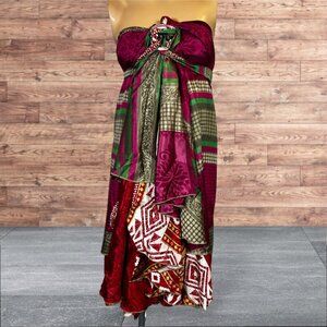 Boho Wrap Skirt Double Layer Sari One Size Multi Wear 36" Travel Resort Festival